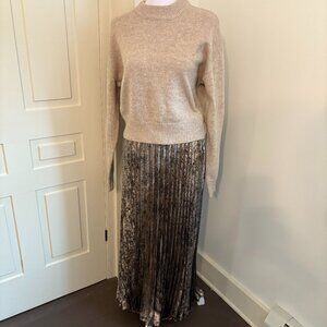 Taupe and Rose Gold Knife Pleat Skirt and Sweater Set by Marled, Size M, NWT